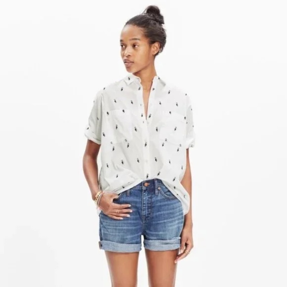 Madewell White Printed Button-Down Shirt